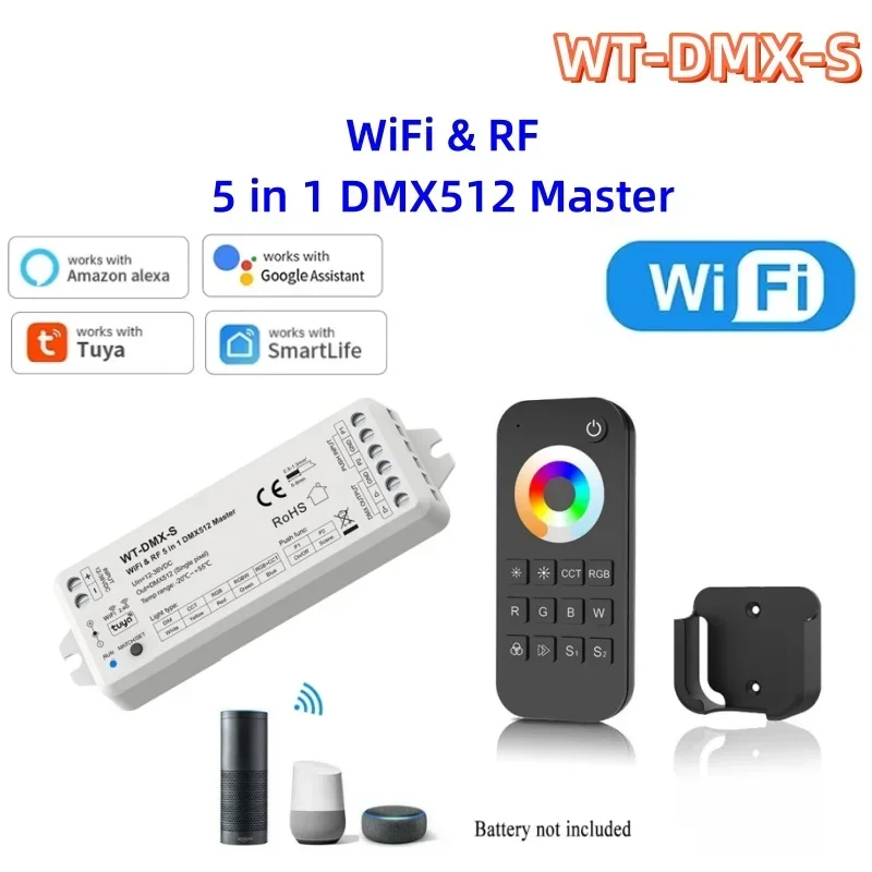 5 в 1 Tuya WiFi RF DMX512 Master WT-DMX-S 5-канальный вывод сигнала DMX и RT5 Push Dimming Voice Smart Control 4-зонный