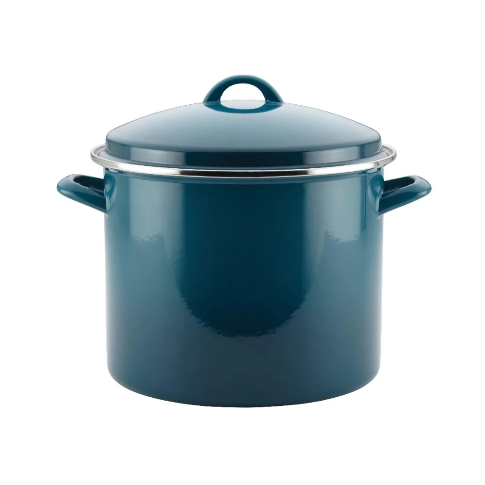 

BOUSSAC 12-Quart Enamel on Steel Stockpot with Lid, Marine Blue