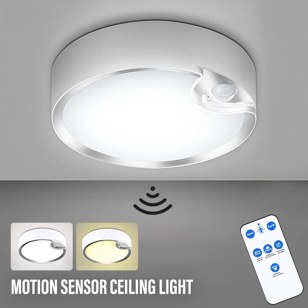 

Motion Sensor LED Ceiling Light Battery Powered with Remote Control Dimmable for Indoor/outdoor Closet Hallway Shower lamp