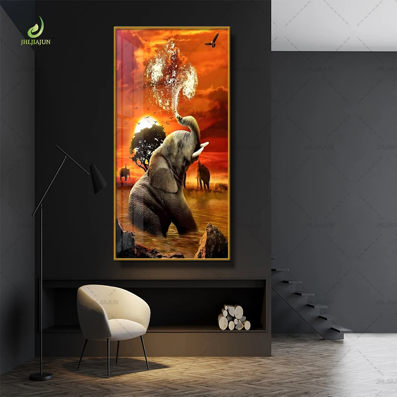 Современный фон с рисунком животного слона золотая рамка хрустальная фарфоровая