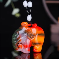 natural color jade elephant pendant necklace fashion jewelry chinese double sided hollow carved charm amulet gifts for women men