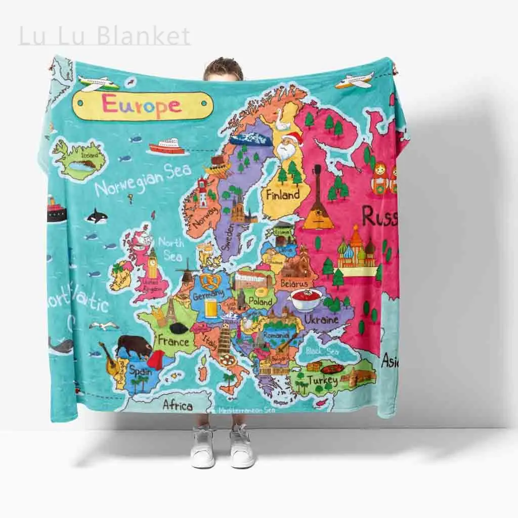 

Europe Anime Map Blanket Soft Throw Bedspread Beach Warm Travel Flannel Cover For Bed Sofa Kids Gift