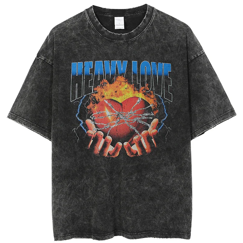 

Футболка мужская оверсайз в стиле хип-хоп, уличная одежда, винтажный Графический Топ с принтом шипов и сердец, хлопковая рубашка в стиле Хар...