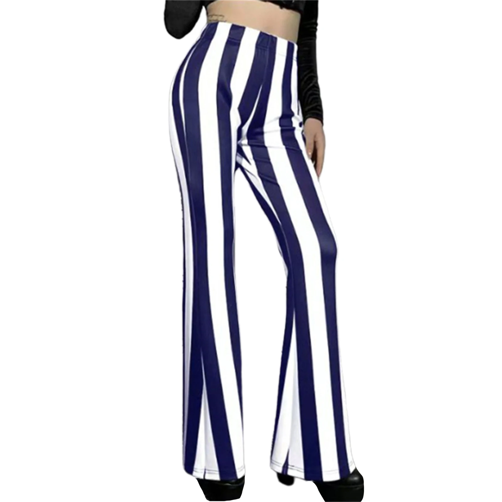 

Women Casual Long Pants Stripe Printed High Waist Loose Fit Street Style Trousers Casual Simple Pants