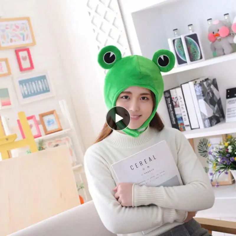 

New Expression Cute Plush Big Ears Green Frog Headgear Hat Scarf Hat Plush Hat Ears Winter Beanie Children Adult Cosplay