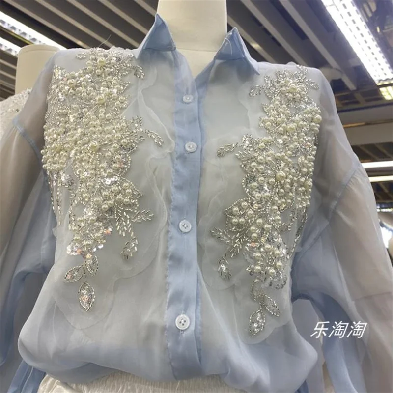 

Bead perspective Shirt women's NEW spring summer new fashion loose tie top