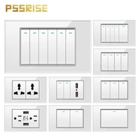pssrise g18 au us standard wall switch usb power socket tv tel computer outlet white tempered glass panel light switch 11872mm