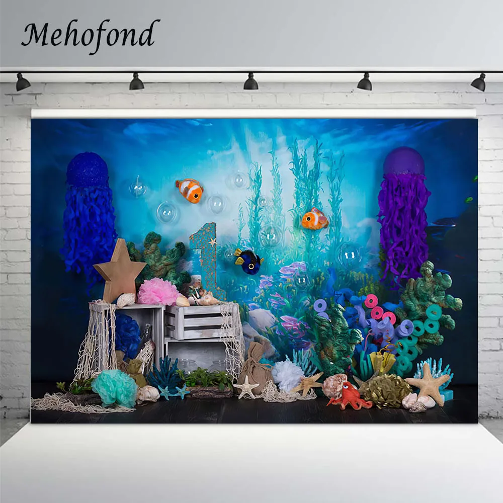 

Детский фон для фотосъемки на 1-й День рождения аквариум рыбки пузыри цветочный под морем Декор торт разбивать фон реквизит для фотостудии