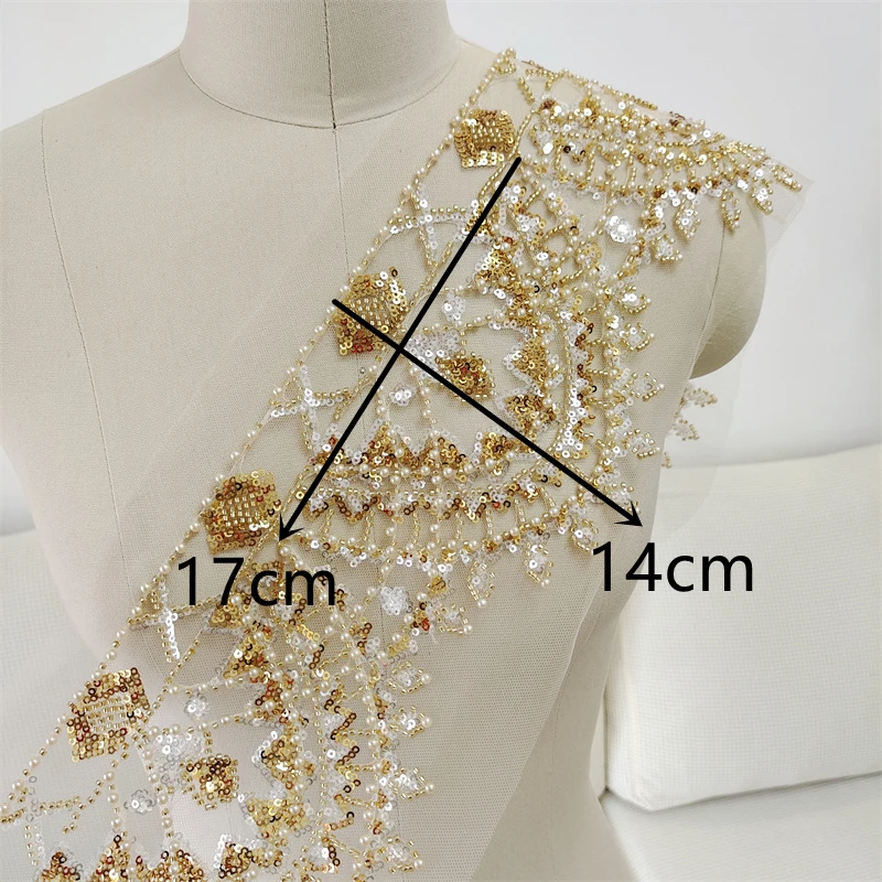 1 ярд Роскошная золотая вышивка Цветочная кружевная отделка нашивки для одежды