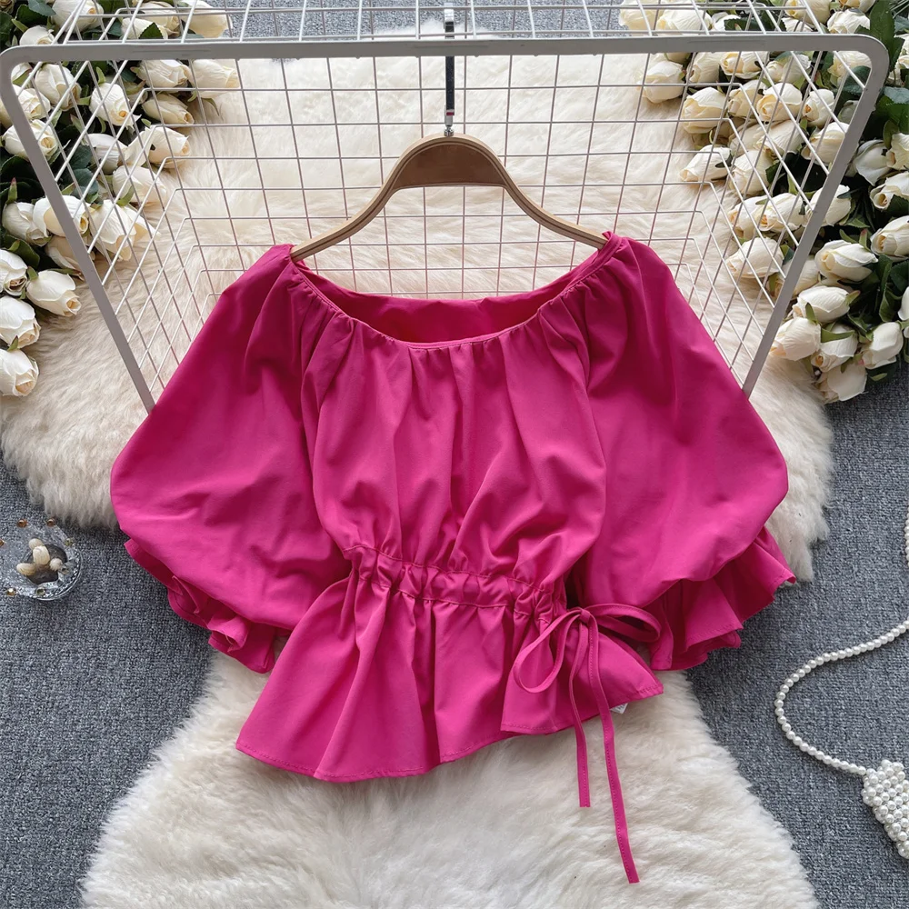 

Женский топ на шнуровке Clothland, Элегантный Асимметричный топ с коротким рукавом, ярких цветов, сексуальные топы, Blusa DA515