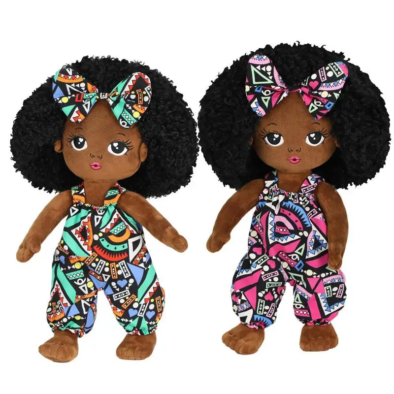 Cartoon Exploding Head Afro Black Girl Boy Soft Stuffed Ragdoll Toy For Kid Christmas Gift
