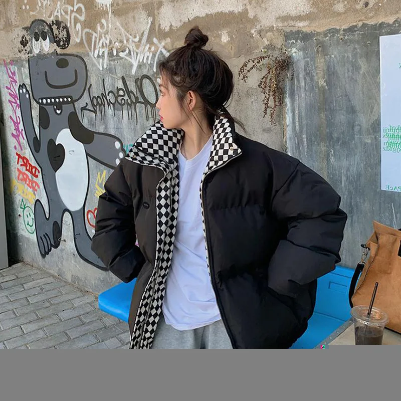 2022 Autumn Winter Down Cotton Jacket Women Casual Loose Warm Outwear Streetwear Oversized Zipper Stand-up Collar Female Coat