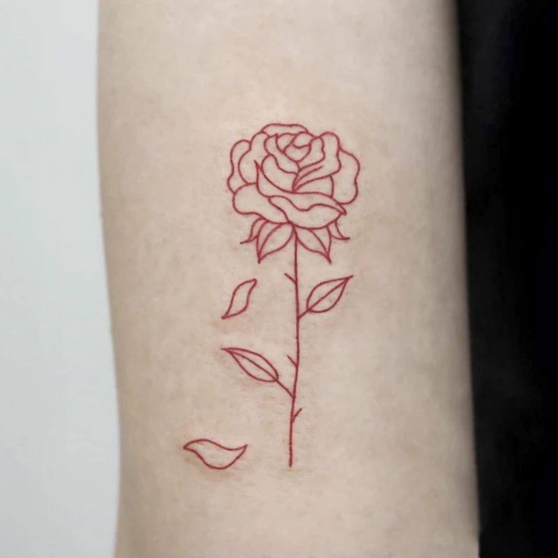 

Водостойкая Временная тату-наклейка Sdotter, красная роза, цветочные линии, дизайн боди-арта, искусственная татуировка, яркая фотография для женщин