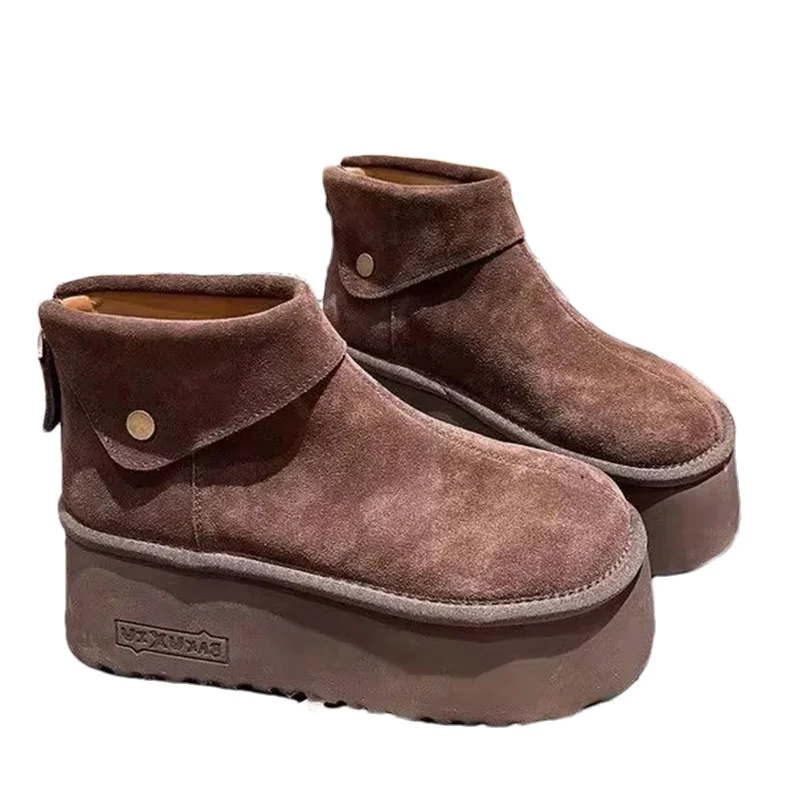 Замшевые женские зимние ботильоны на платформе дизайнерские короткие плюшевые