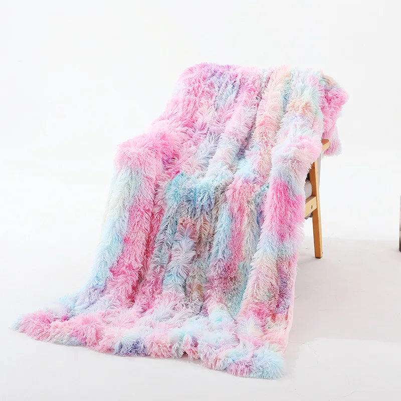 

Rainbow Coral Fleece Blanket Super Soft Plush Blankets Colorful Cushion Cover Furry Fuzzy Fur Warm Blanket for Winter