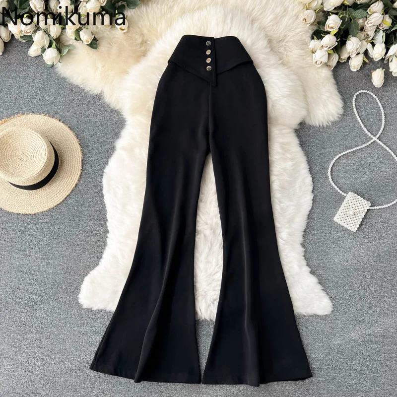 

Nomikuma Pantalon Pour Femme Spring Autumn High Waist Wide Leg Simple Chic Pants Women Vintage Elegant Fashion Trousers Women