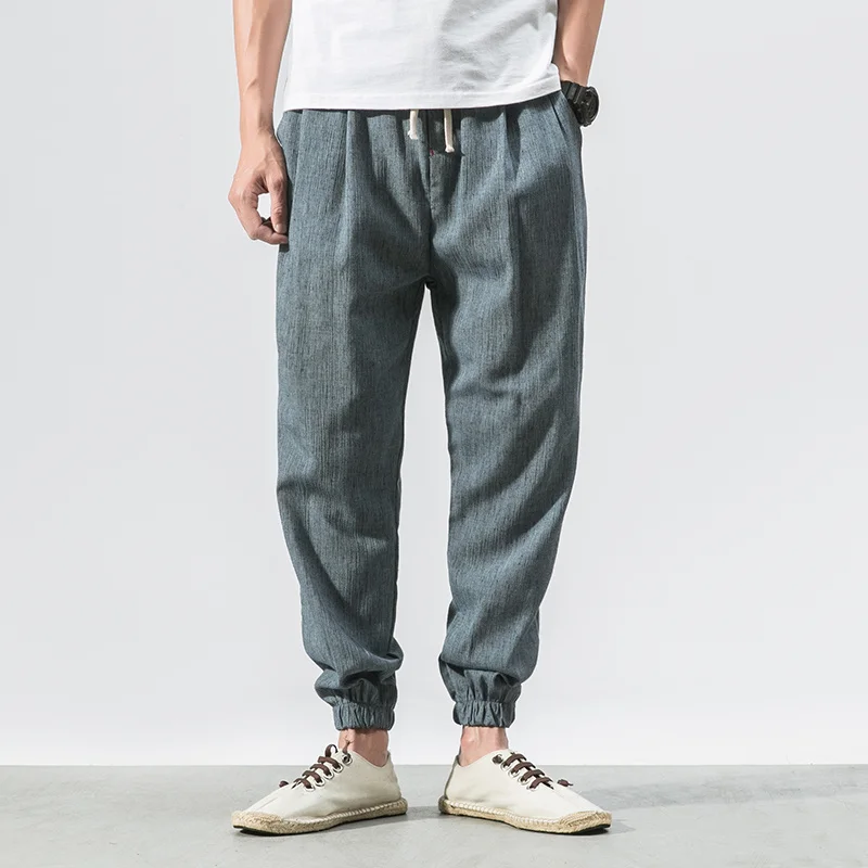 

Cotton Linen Casual Harem Pants Men Joggers Man Summer Trousers Male Chinese Style Baggy Pants 2023 Harajuku Clothe