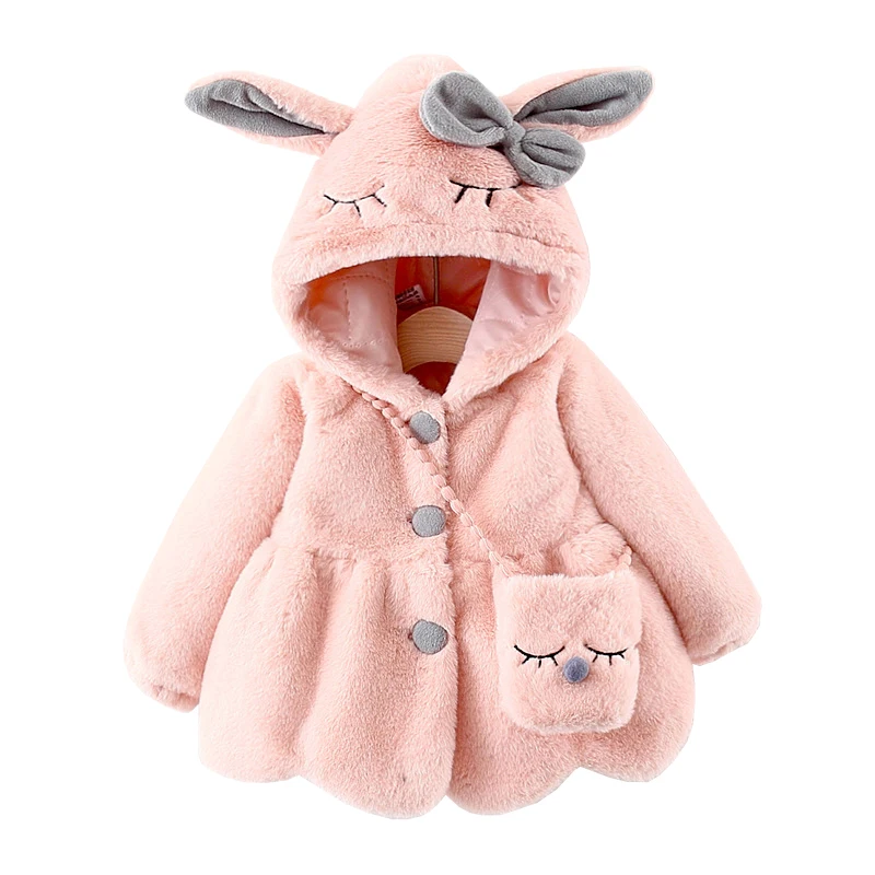 

Baby Girl Clothes Cute Rabbit Ears Plush Bow Princess Girls Coat With Bag Autumn Warm Hooded Infants Jacket Children Outwear
