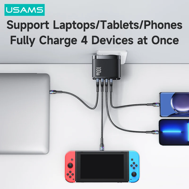 USAMS Зарядное устройство GaN 100 Вт USB Type C PD Быстрое зарядное с быстрой зарядкой 4.0 3.0