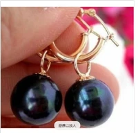 hot selling perfect rond 10 11mm tahitian black pearl earring