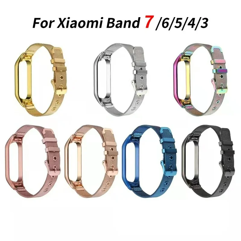 

Metal Strap for Xiaomi Mi Band 7 6 5 Stainless Steel Replacement Band for Miband 3 4 5 6 Metal Buckle Wristband Bracelet