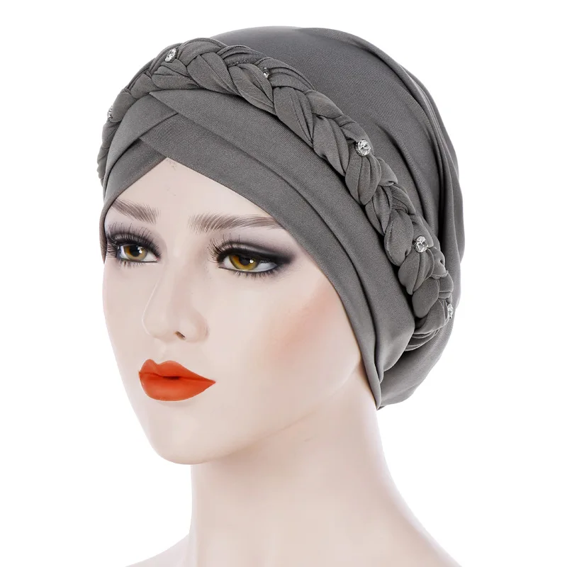 

New Women's Hair Care Islamic Jersey Head Scarf Milk Silk Muslim Hijab Beads Braid Wrap Stretch Turban Hat Chemo Cap Head Wrap