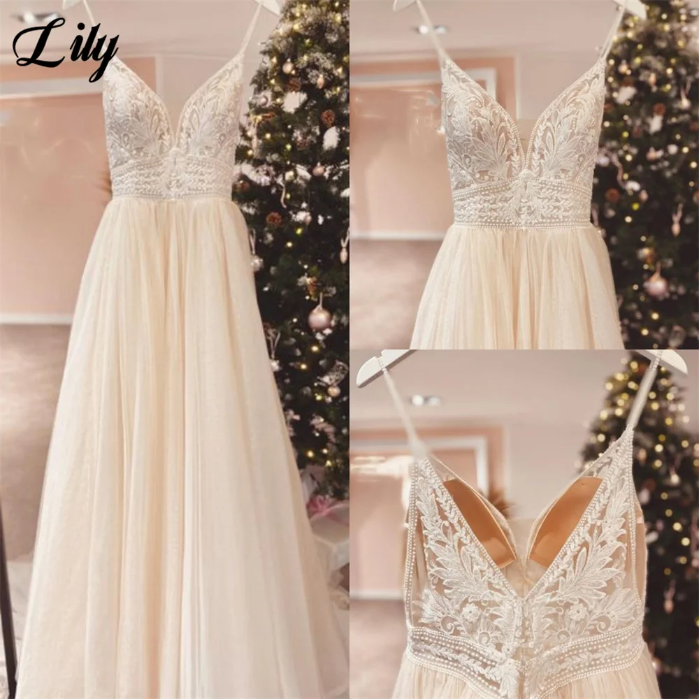 

Elegant Wedding Gown Spaghetti Strap Wedding Dress Lace Bridal Dress Beach Bridal Gown Drop Shipping Custom Size vestido novia