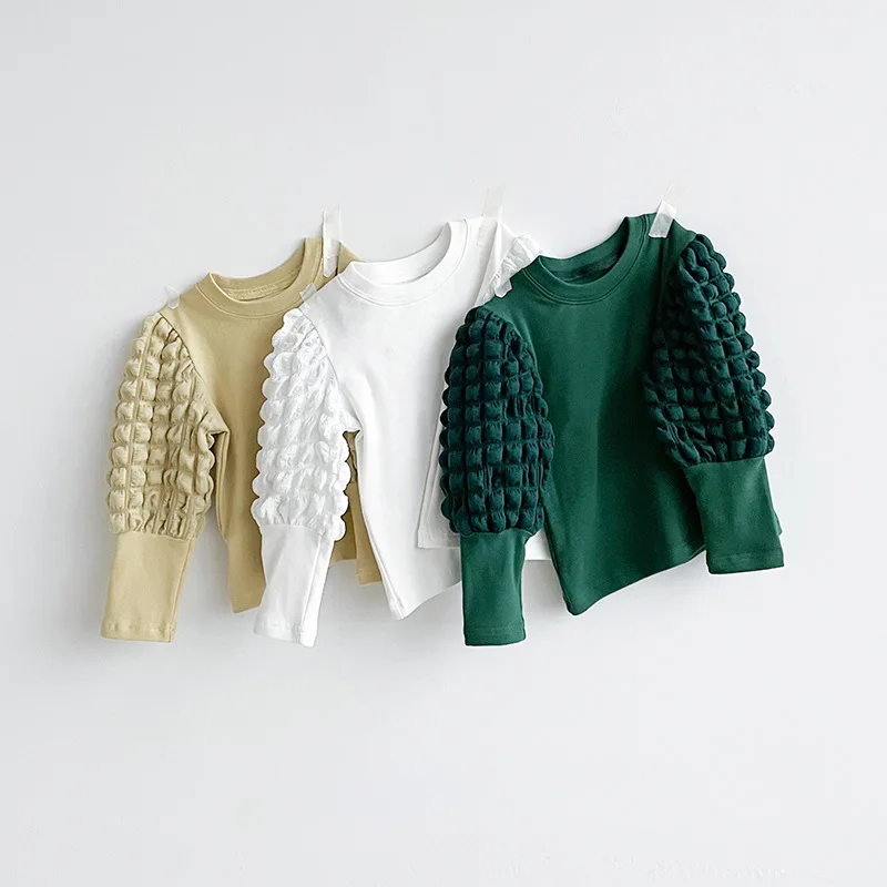 2022 Spring Children's Clothing Puff-sleeved Girls' Bottoming Shirt Foreign-style Cotton Long-sleeved Children's T-shirt