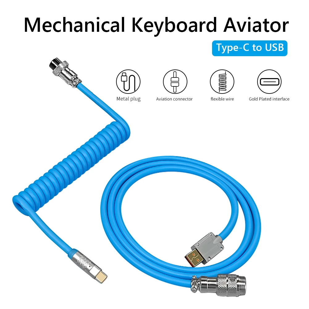 

2 в 1 спиральный Паракорд позолоченный спиральный Дата-кабель авиатора для механической клавиатуры Type-c к USB аксессуары для настольного комп...