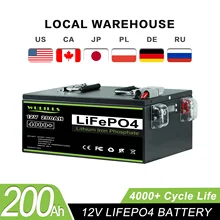 BMS 내장 리튬 철 인산염 배터리, 오프로드 오프 그리드 태양 에너지 RV 캠핑카용, 12V 200Ah LiFePo4 배터리 팩, 세금 없음