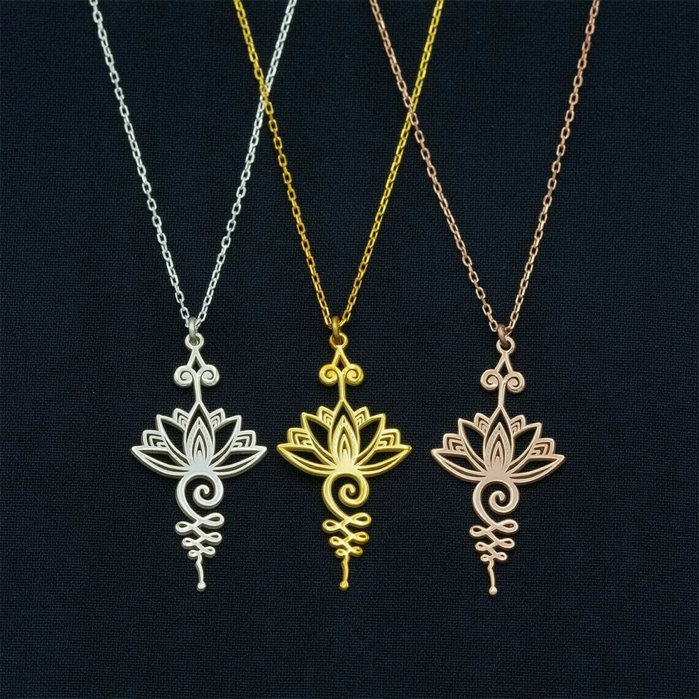 Ожерелье Лотоса Unalome Йога для женщин простой современный стиль ювелирных изделий Подарок H9.