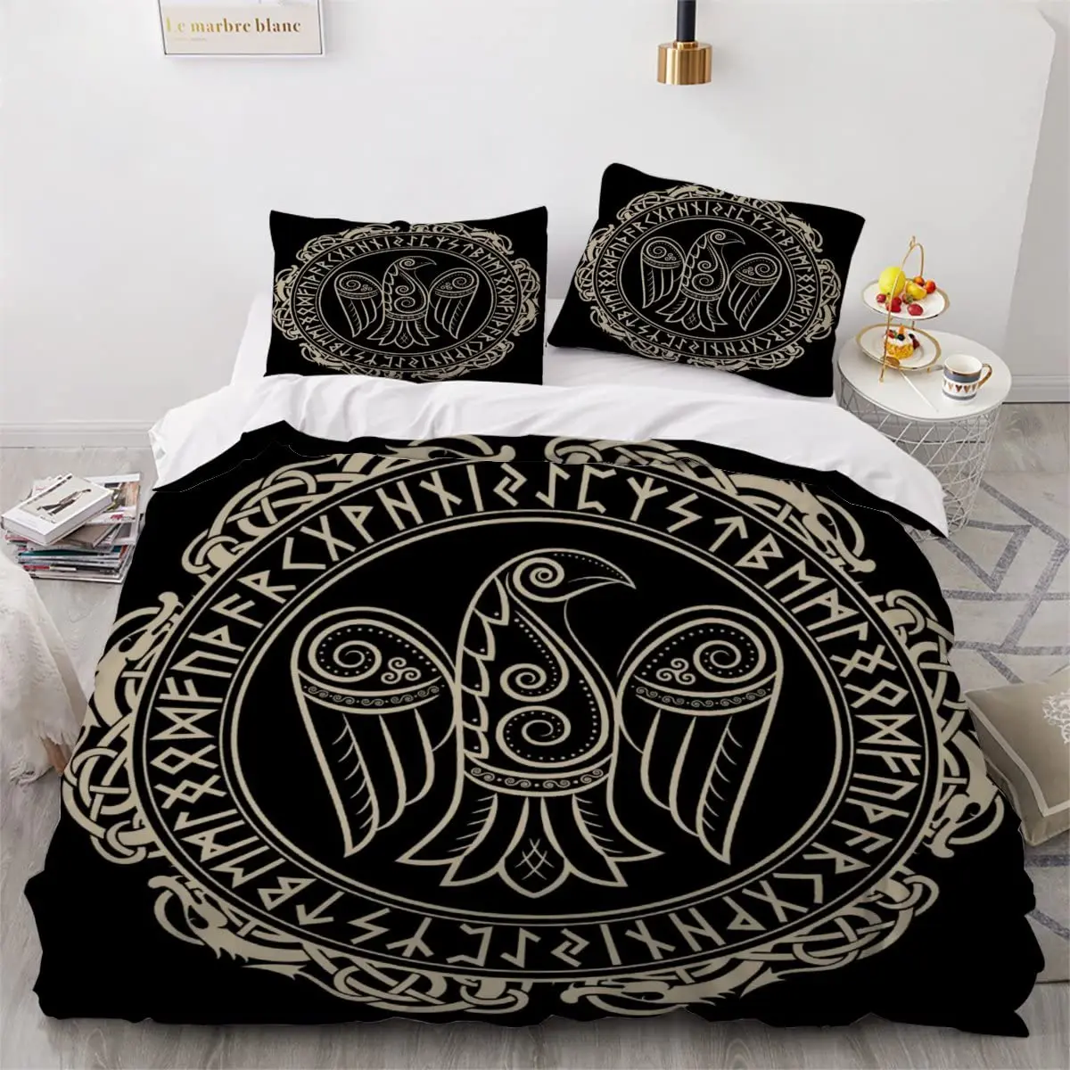 

Viking Duvet Cover Set 2/3pcs Soft Polyester Comforter Cover Nordic Viking Runes Print Bedding Set for Kids Teen Men King Size