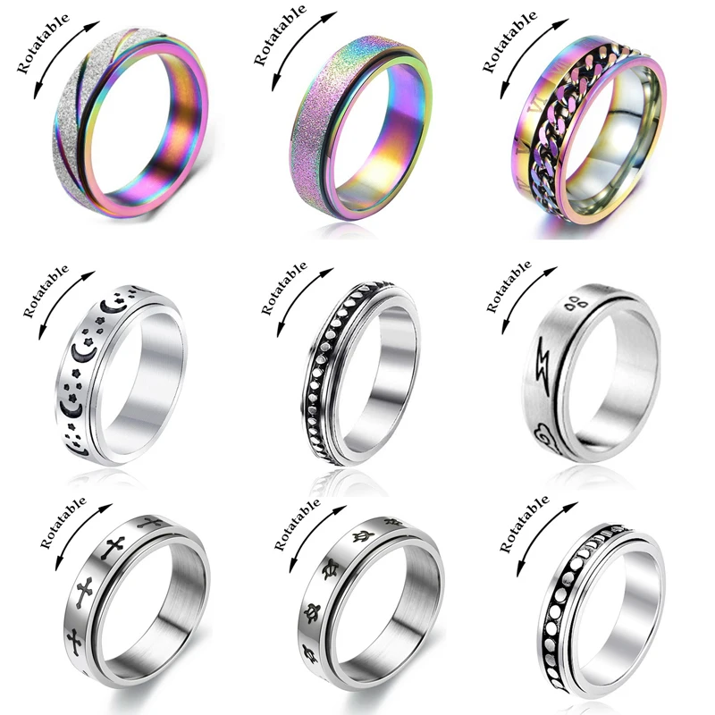 

New Fidget Ring For Men Teens Moon Star Trend Kpop Anxiety Rings Stainless Steel Jewelry for Women Anti Stress Ring Spinner Gift