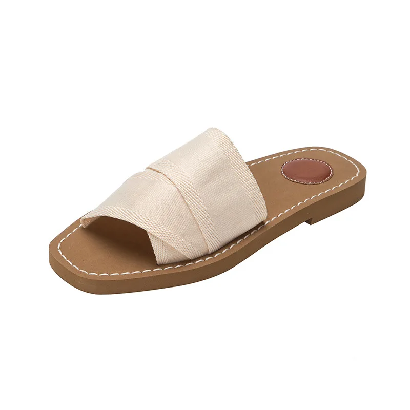 

Women Slippers 2023 New Simple Casual Beach Slipper Fashion Canvas Open Toe Flat Flip Flops Slides Summer Brand Ladies Slippers