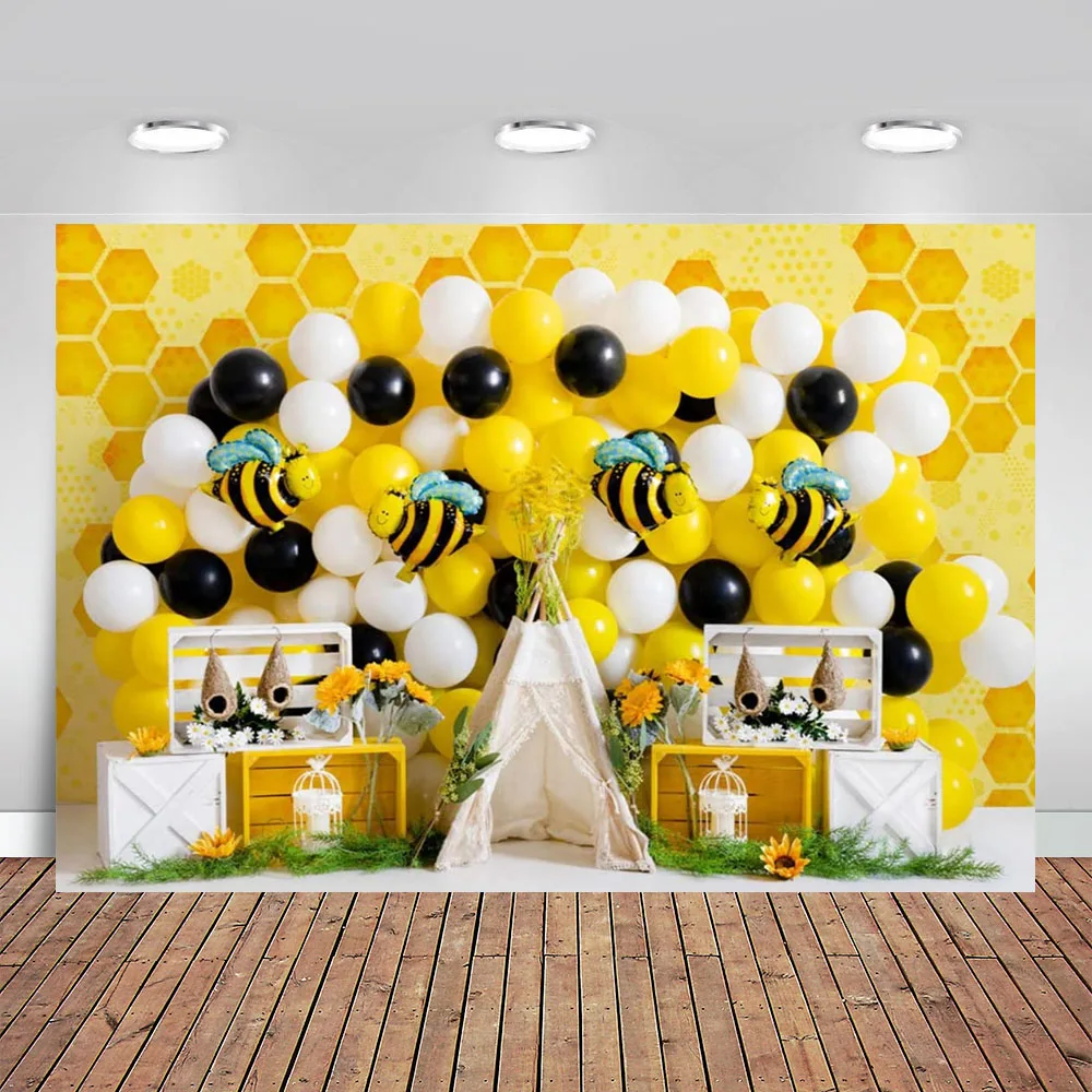

Photography Background Sunflower Bee Honey Jar Girl Birthday Party Cake Smash Newborn Baby Shower Photo Studio Backdrop