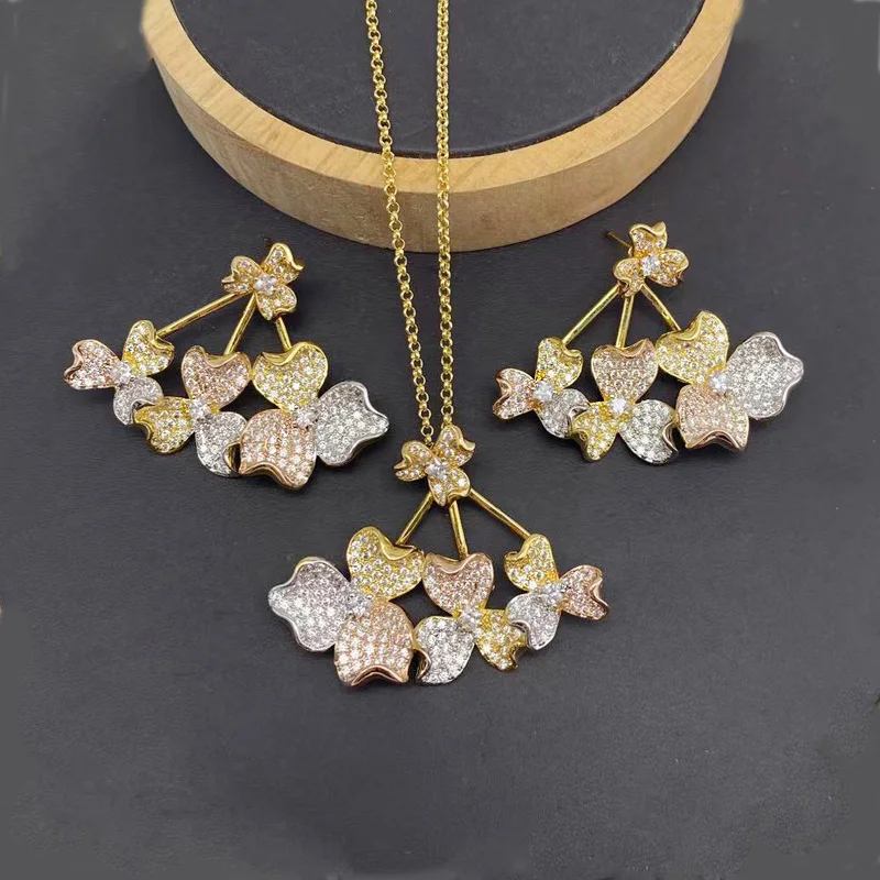 Vanifin ожерелье с серьгами великолепный три лепестка полная микро фотоэлемент для