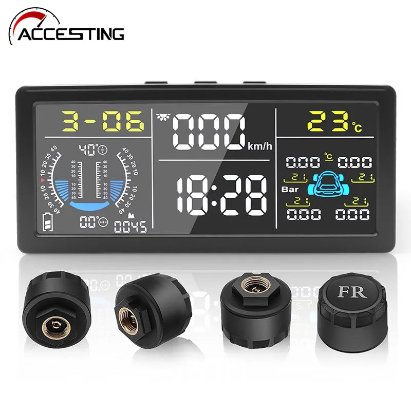 

TPMS Солнечный автомобильный монитор давления в шинах, отображение температуры, система контроля давления в шинах с 4 внешними датчиками