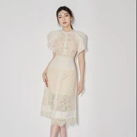 vietnam niche designer brand 2022 new style temperament fashion lace splicing commuter elegantes evening dress vintage maxi y2k