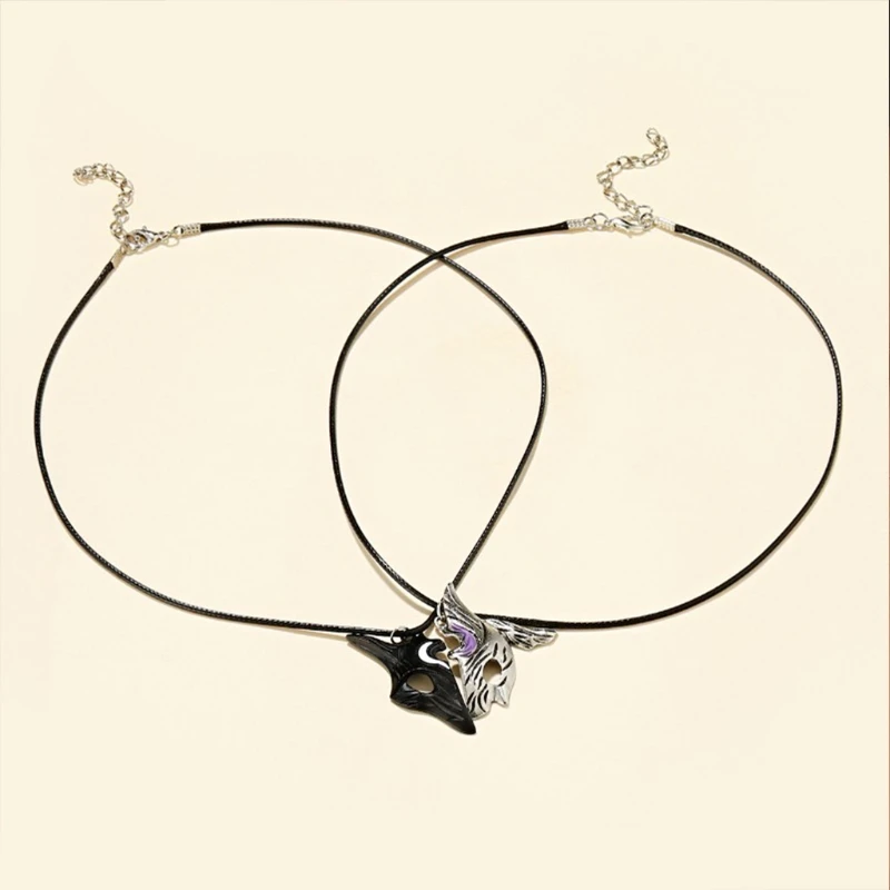 

41XC 2Pcs Alloy Pendant Puzzle Necklace with Black Strap Creative Couple Lover Chains