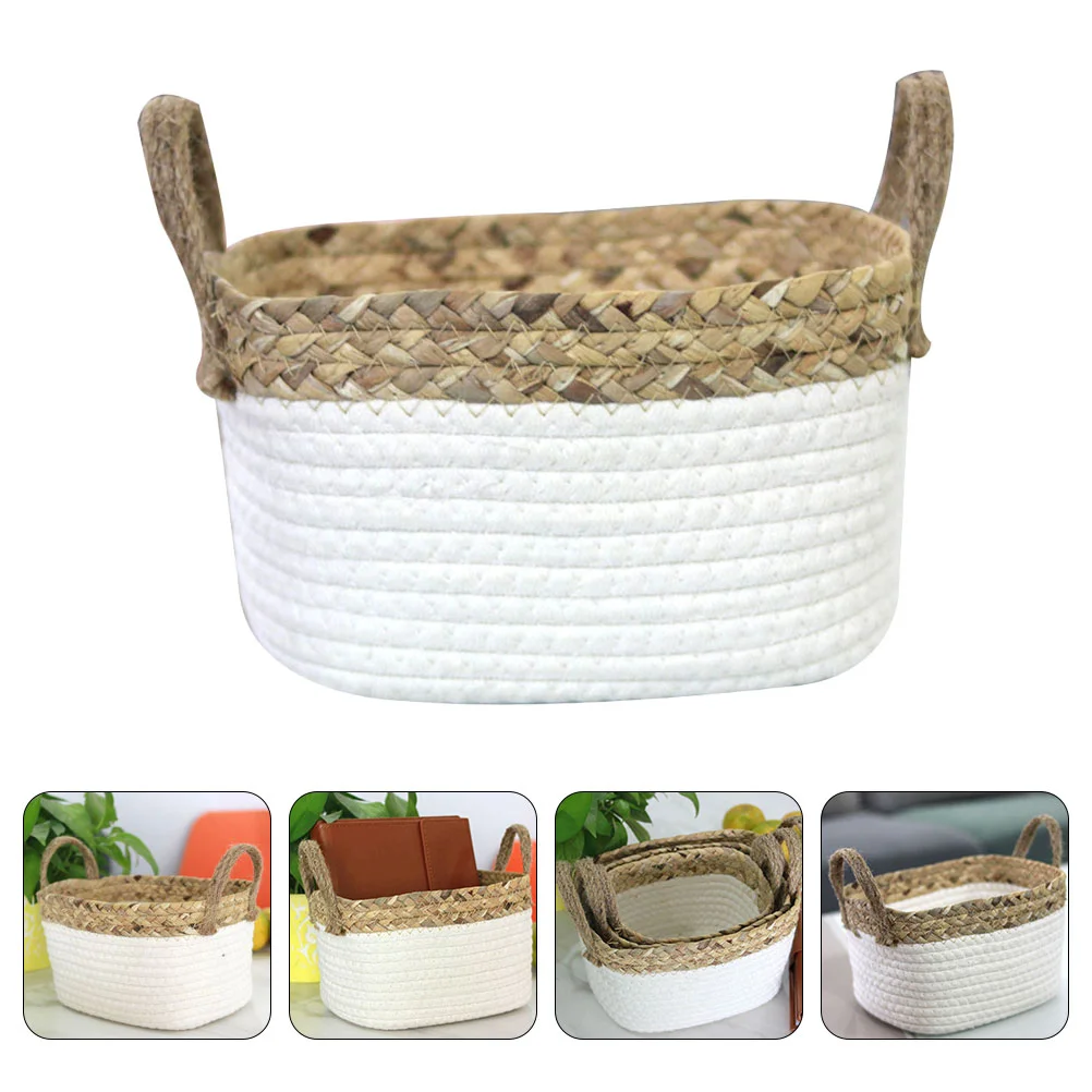 

Basket Rope Storage Woven Cotton Baskets Rattan Wicker Holder Bin Magazine Large Laundry Hamper Paper Garbage Waste Sundries