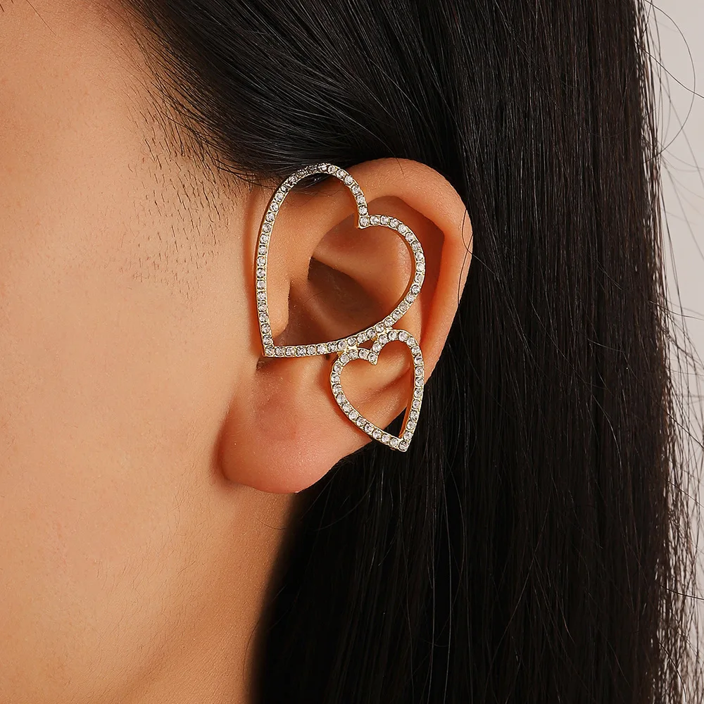 

Heart-shaped Ear Clip Hollow Inlaid Zircon Peach Heart Ear Hanger Integrated Earbone Clip Earring For Women Body Jewelry Gift