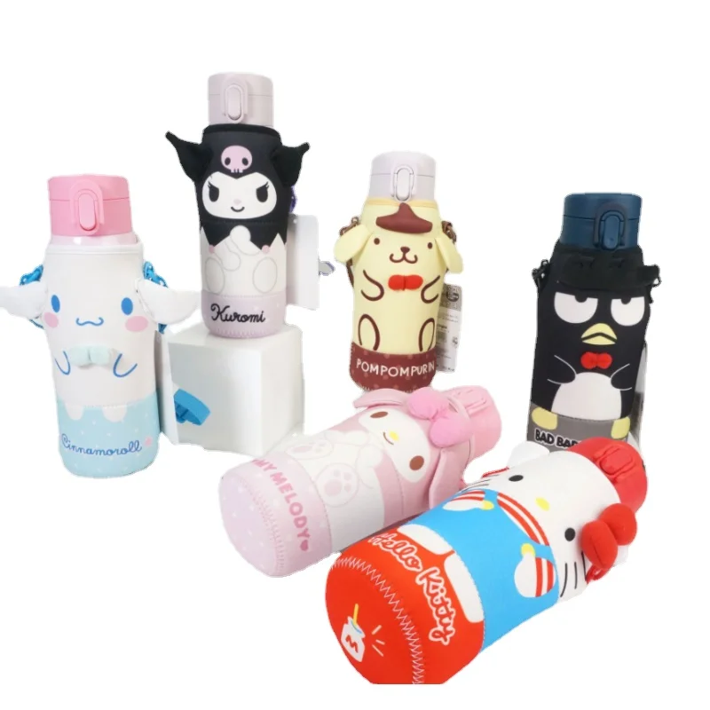 

Sanrio Cinnamoroll My Melody Water Bottle Bag Hello Kitty Kuromi Travel Portable Pompom Water Cup Bag Diagonal Backpack