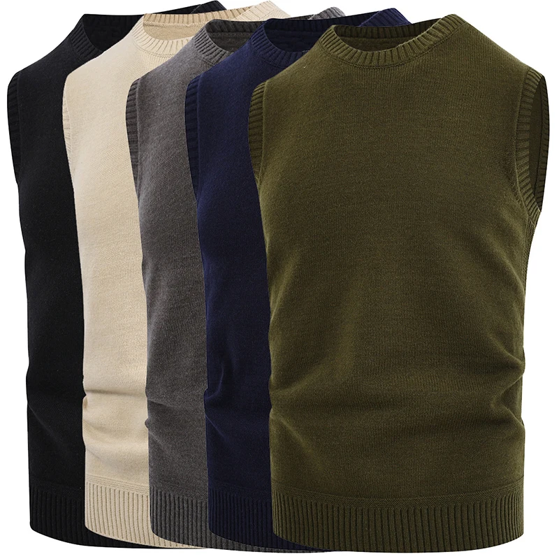 

2023 Spring Men's Sweater Vest Solid Color Round Neck Sweater With Vest Fashion Male Clothing Vest Man Sleeveless Pullover