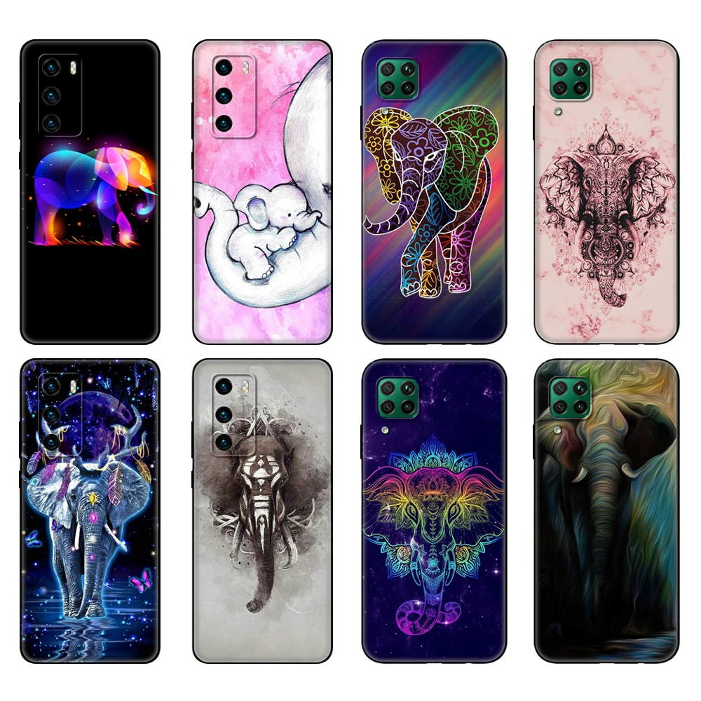 

Черный чехол из ТПУ для Huawei P30 Lite P30 Pro P40, чехол для Huawei P40 LITE E P Smart 2020, чехол с милым слоном