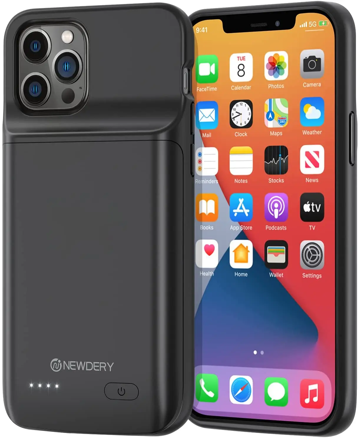 

NEWDERY Battery Case for iPhone 12/12 Pro 6.1", 4800mAh Portable Charging Case, Rechargeable Charger Case with Extra Battery