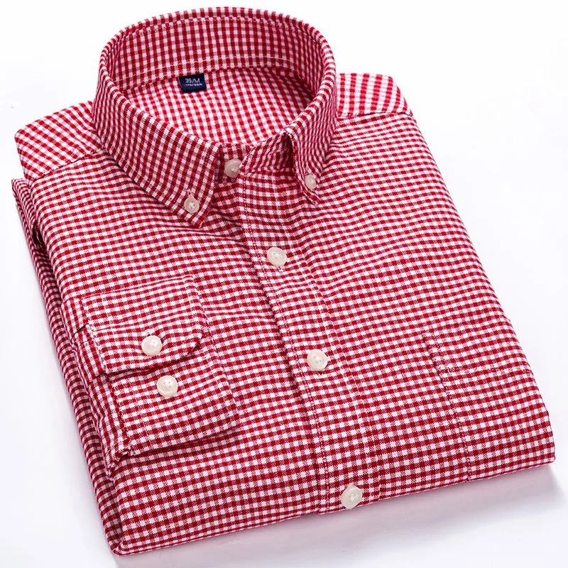 Quality 100% Cotton Men's Fashion Plaid Oxford Long Sleeve Shirts Soft Thick Autumn Spring Design Button Casual Dress Shirt