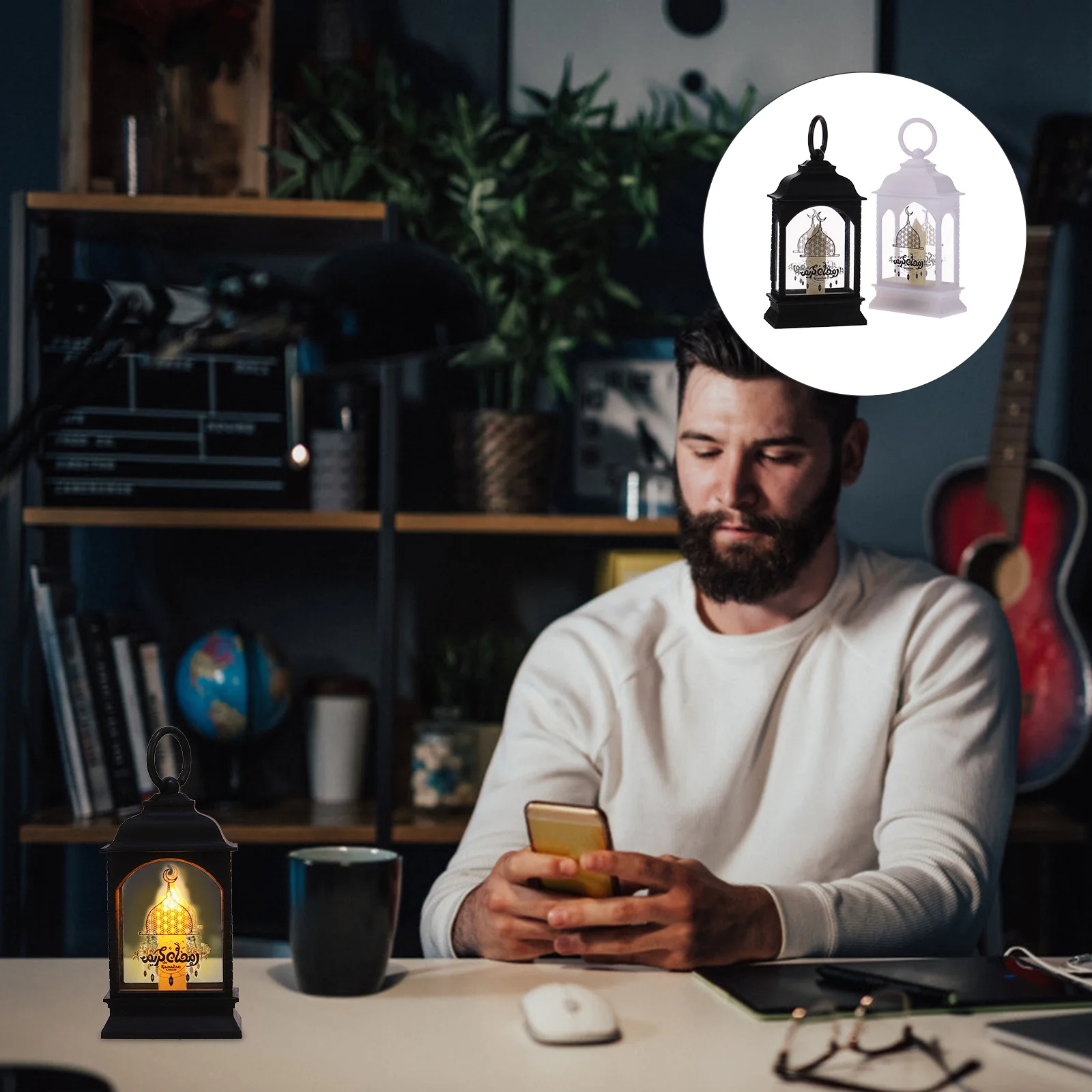 

2 Pcs Ramadan Lanterns LED Lanterns Eid - Light Muslim Eid Decorations LED Moon Star Lantern Ramadan Wind Lamp