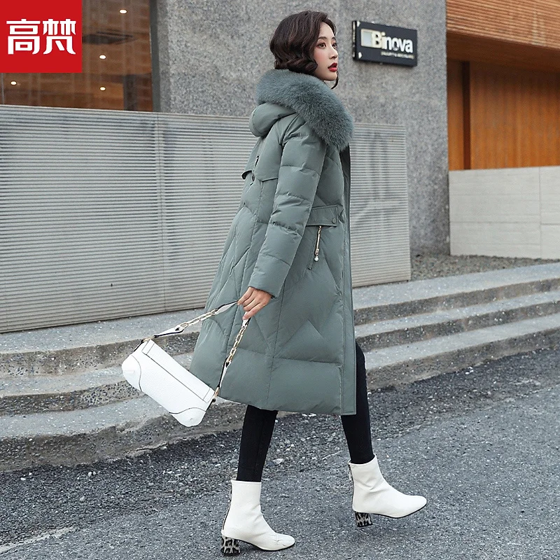 

Mid-Length down Jacket Women's Winter New Fox Fur Collar Zipper Pocket off-Season Overknee Coat