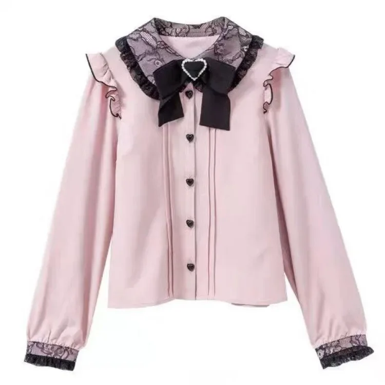 Женские кружевные рубашки в стиле Харадзюку Простые блузки с отложным