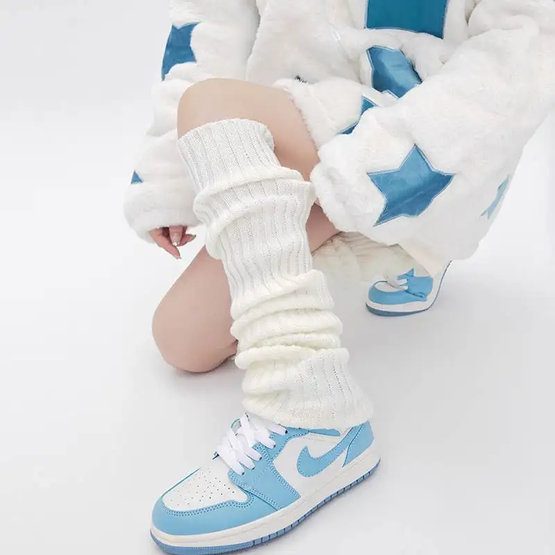 49cm Long Socks Sweet Girl's Japanese Style JK Leg Warmer Knitted Cosplay Socks Women Autumn Winter Black White Hosiery